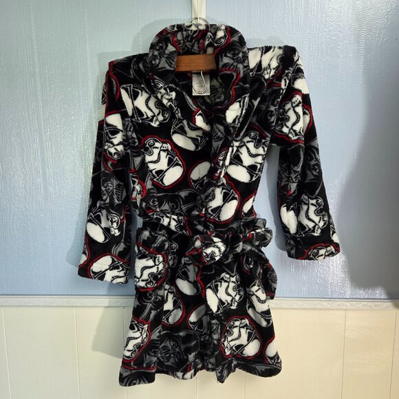 Star Wars Boy's Small Black White Red Stormtrooper Front Tie Fuzzy Robe - Picture 1 of 6